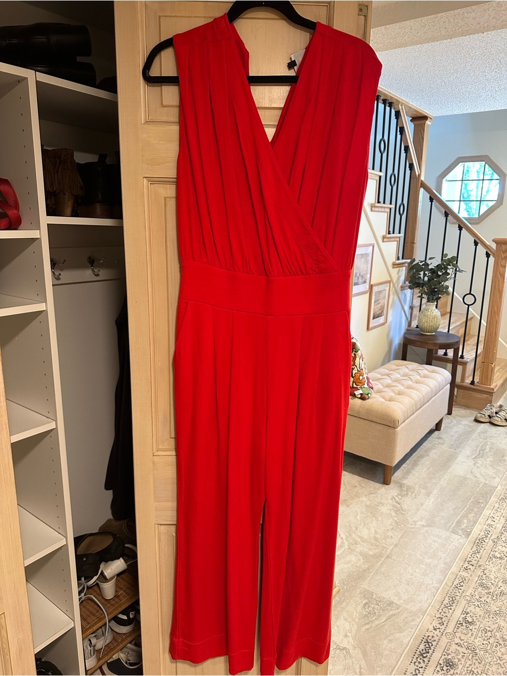 CAbi Bold Red Sleeveless V-Neck Jumpsuit